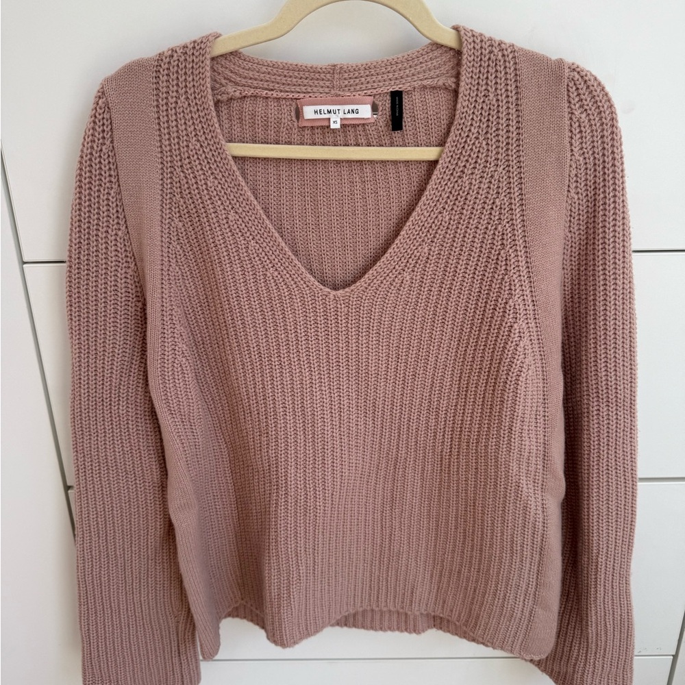Helmut Lang Blush Pink V-Neck Knit Sweater